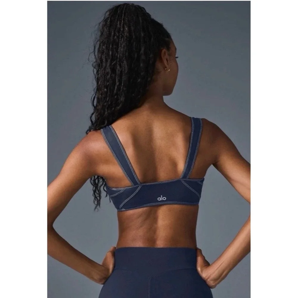 Alo Yoga Alosoft Sunray Bra and High Waist Legging Set Navy Blue Medium